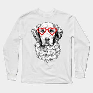 Golden Retriever Dog Wearing Heart Glasses Long Sleeve T-Shirt